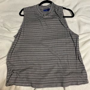 Striped Sleeveless mock neck blouse